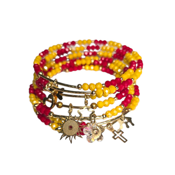 Rubylishious 
Handmade yellow and red bead bracelet with memory Wire 
One size
H - Picture 1 of 2